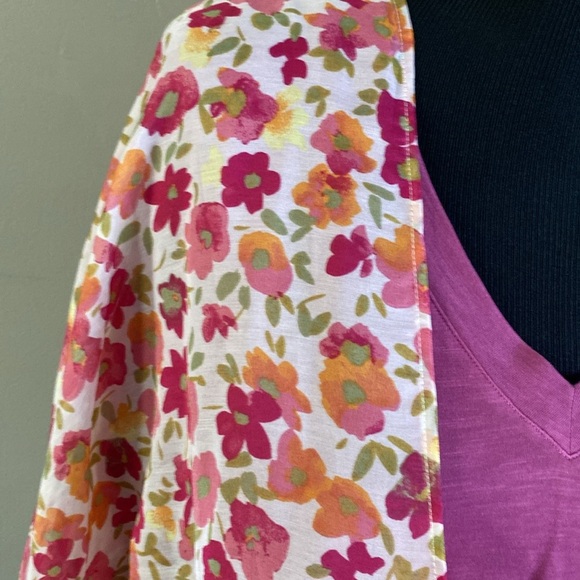 Lauren Conrad Floral Topper Cardigan & Sonoma V-Neck Raspberry Tee Sz L NWOT - Picture 2 of 11